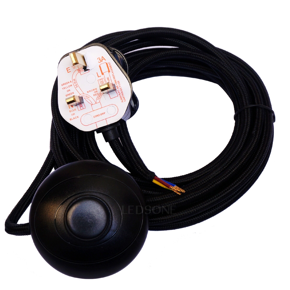 Retro 4m 3 core 0.75 fabric cable Foot switch power cord UK plug for