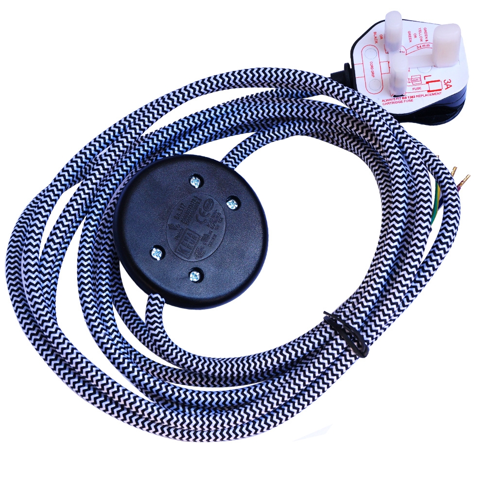 Retro 4m 3 core 0.75 fabric cable Foot switch power cord UK plug for